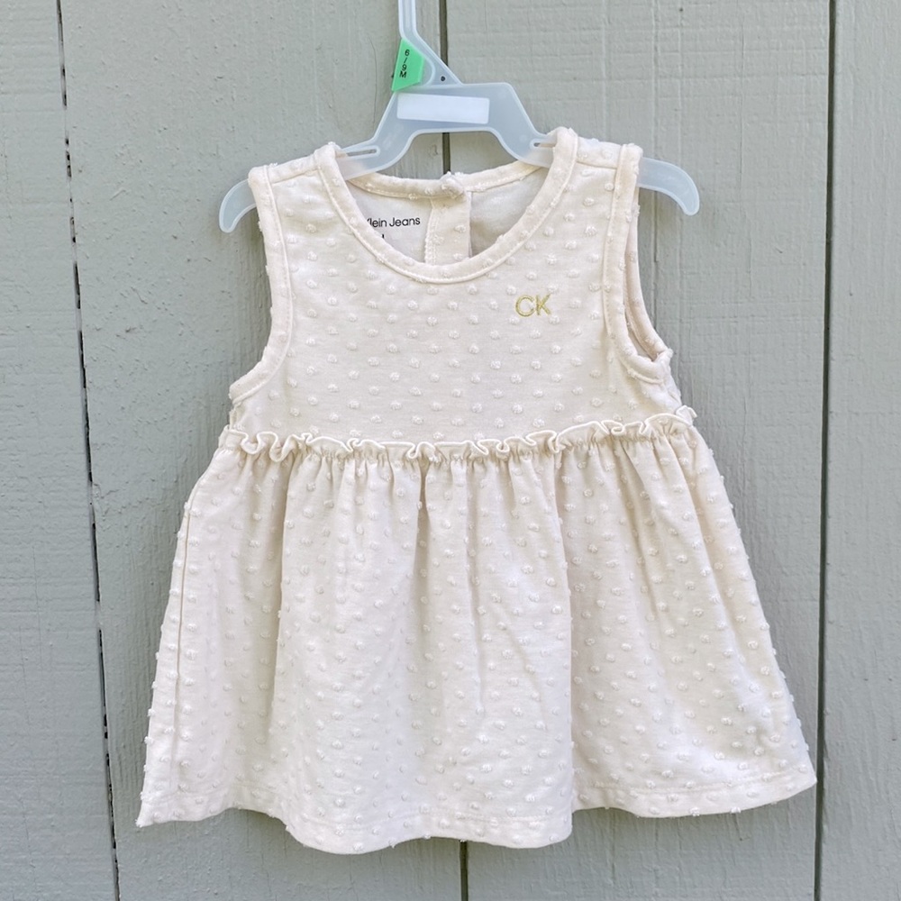 Calvin Klein Jeans 24M baby logo cream notched fabric / ball dots on / pom pom